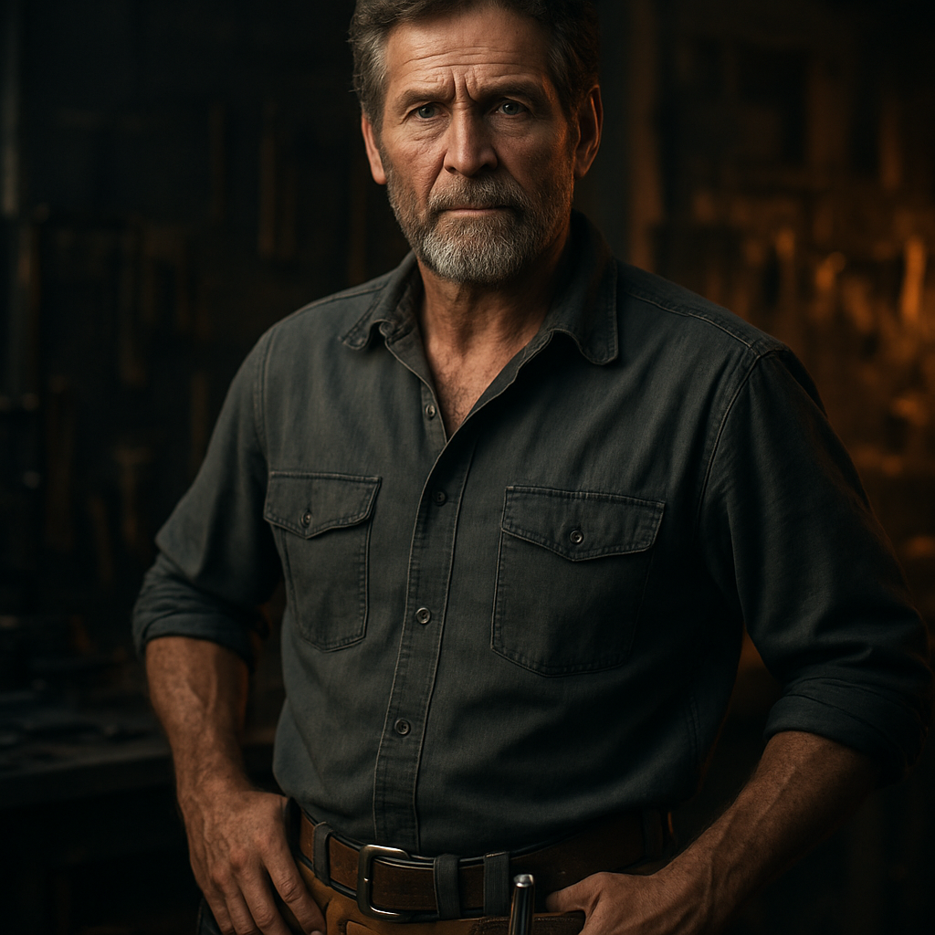 Experienced handyman standing in his workshop surrounded by tools